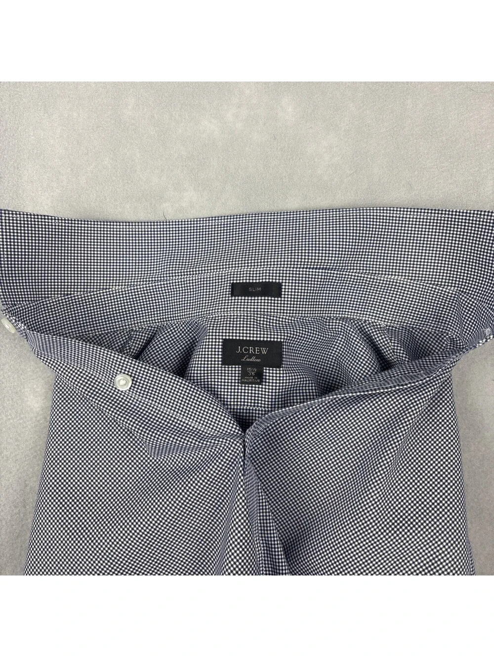J.Crew Ludlow Dress Shirt Mens 15.5 35 Slim Fit Blue White Micro Grid Check